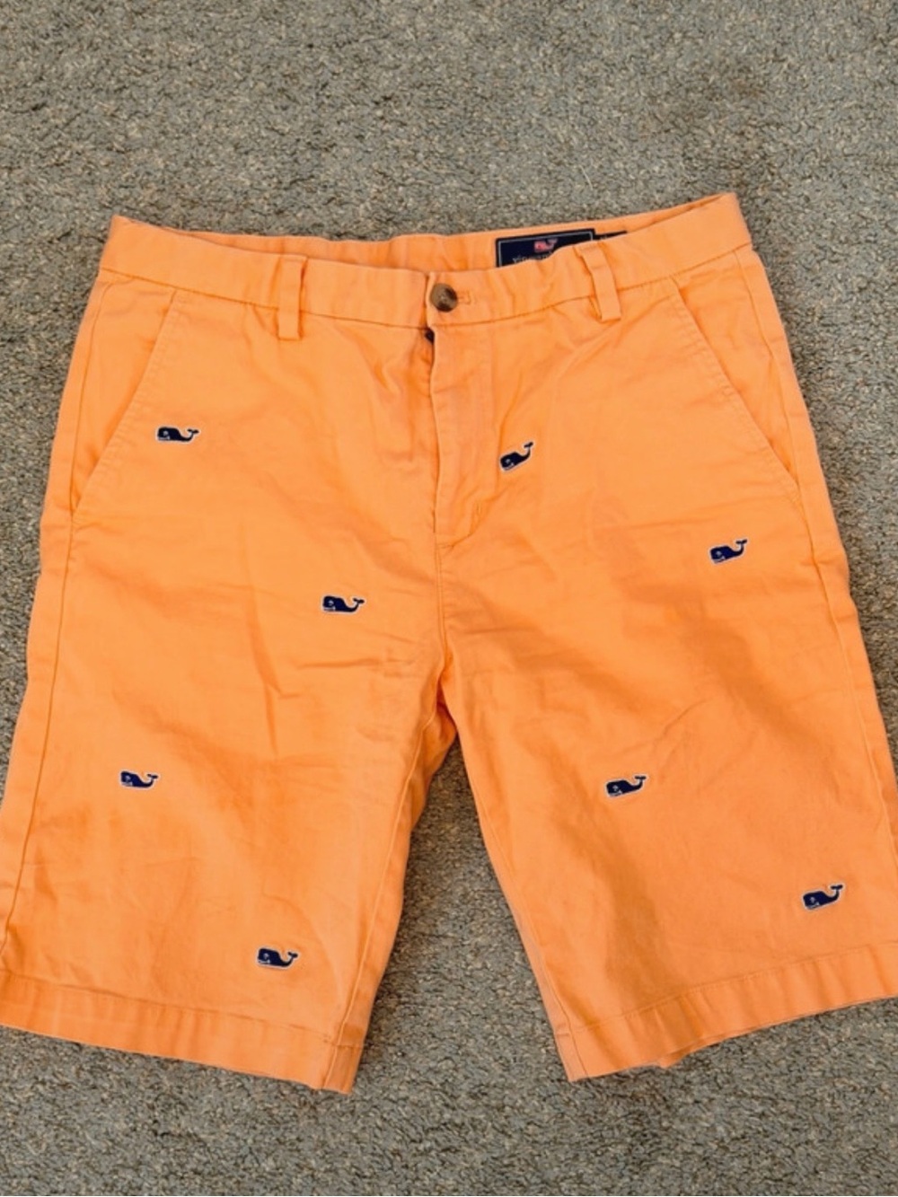 Vineyard Vines Orange Whale Embroidered Flat Front Shorts